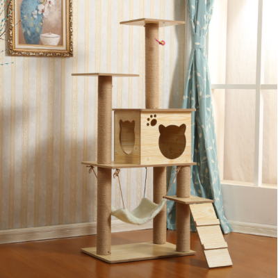 Cat Tree Multilayer Wooden Scratching Post Sisal Cat Climbing Frame